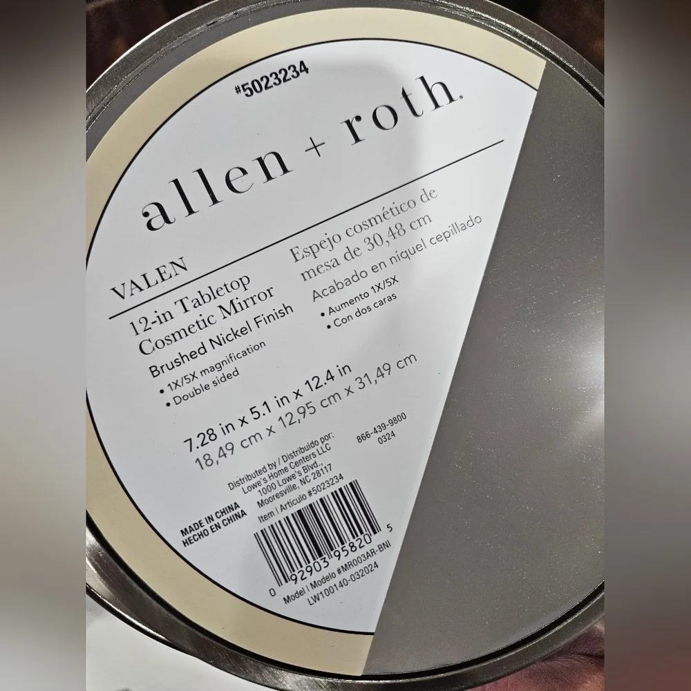 ALLEN + ROTH Brushed Stainless Steel Double Sided Mirror. 5x Magnifying - NWT